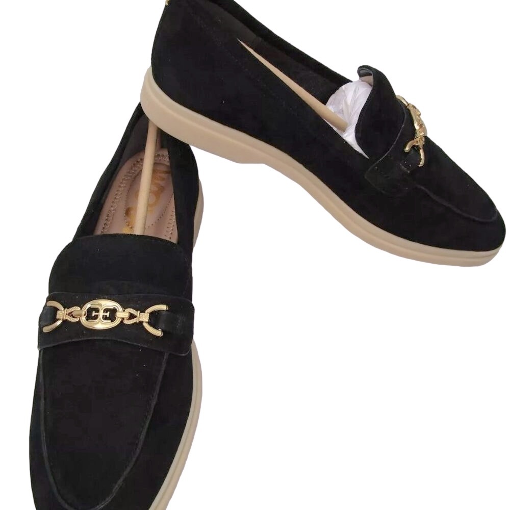Sam Edelman Black Suede Loafers with Gold Hardware